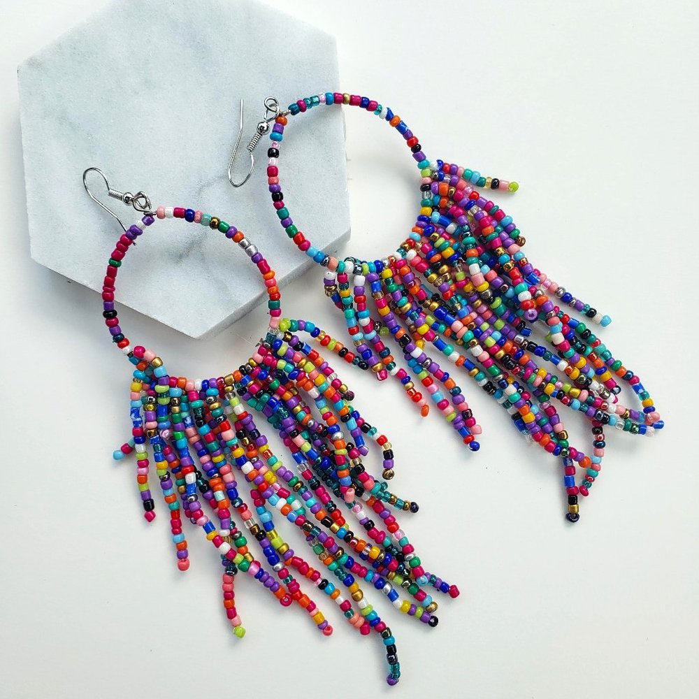 NWT Boho Multicolor Beaded Tassel Earrings